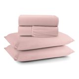 Jogo Cama Lençol Casa Scarpa Sonnet Casal Padrão Malha Lisa Algodão Macio 4 Peças - Rosê