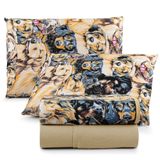 Jogo Cama Lençol Casa Scarpa Sonnet Casal Padrão Malha Estampada Algodão 4 Peças - Cachorros Pet - Mostarda