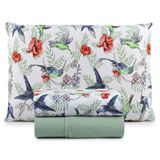 Jogo Cama Lençol Casa Scarpa Sonnet Solteiro Malha Estampada Algodão 3 Peças - Beija Flor - Verde