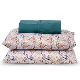 Jogo Cama Lençol Casa Scarpa Verace Casal Padrão Percal 300 Fios C/ Fronhas Estampadas 3 Peças - Verde Escuro