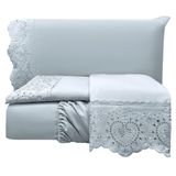 Jogo Cama Lençol Casa Scarpa Detail Casal Padrão Bordado Guipir Bordado Inglês Percal 300 Fios 4 Peças - Cinza
