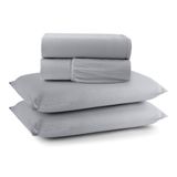 Jogo Cama Lençol Casa Scarpa Sonnet Queen Malha Lisa Algodão Macio 4 Peças - Cinza