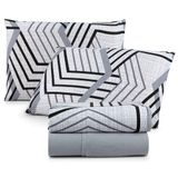 Jogo Cama Lençol Casa Scarpa Sonnet Casal Padrão Malha Estampada Algodão 4 Peças - Geométrico - Cinza