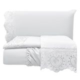 Jogo Cama Lençol Casa Scarpa Detail Casal Padrão Bordado Guipir Bordado Inglês Percal 300 Fios 4 Peças - Branco