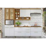 Cozinha Modulada Completa Burguesa Premium 5 Peças 2 Aéreos + 2 Balcões + 1 Paneleiro C6p56 Freijó Off White