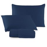 Jogo De Cama Lençol Sereno Casal Em Malha Algodão 3 Peças Azul Marinho 100% Algodão