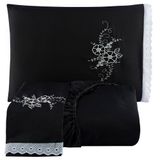 Jogo De Cama Lençol Queen Bordado Advance 3 Peças Preto 100% Poliéster