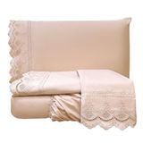 Jogo De Cama Lençol Queen Supremo 3 Peças Micropercal 300 Fios Rosê 100% Poliéster