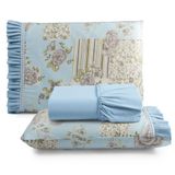 Jogo De Cama Lençol Casal Minuano 100% Algodão 3 Peças Azul 100% Algodão