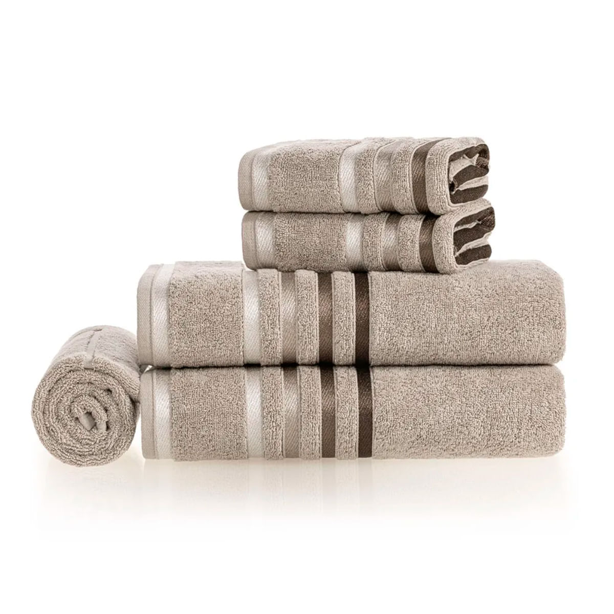 Jogo De Banho 5 Peças Fio Penteado Karsten Lumina Lunar Greige Karsten