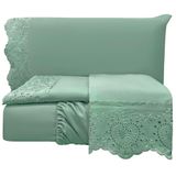 Jogo De Cama Lençol Queen Nupcial Percal 300 Fios 4 Peças Verde 100% Poliéster