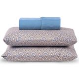Jogo De Cama Lençol Queen Topchick 3 Peças Azul 100% Poliéster
