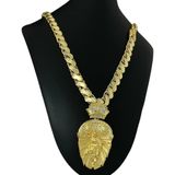 Cordão Friso S 13mm + Pingente Cristo Leão - Banhado A Ouro