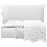 Jogo De Cama Lençol Casal Nupcial Percal 300 Fios 4 Peças Branco 100% Poliéster