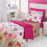 Kit Coordenado Edredom Com Lençol Solteiro Alegria Pink 100% Poliéster