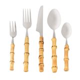 Faqueiro Bamboo Natural Com 30 Peças Em Aço Inox Kenya