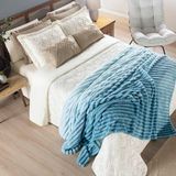 Coordenado Cobre Leito E Cobertor Fluflu Queen Ultrasoft Alto Relevo Dupla Face Azul 100% Poliéster