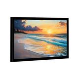 Quadro Decorativo Praia E Pôr Do Sol 84x54cm Moldura Preta