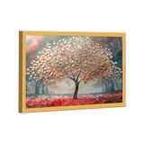 Quadro Decorativo Árvore Dourada Com Lindas Folhas 84x54cm Moldura Dourada