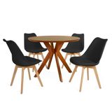 Conjunto Mesa De Jantar Redonda Marci Premium 100cm Natural Com 4 Cadeiras Leda - Preto