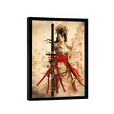 Quadro Decorativo Gueixa Bege 60x40 Moldura Preta