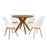 Conjunto Mesa De Jantar Redonda Marci Premium 100cm Natural Com 4 Cadeiras Leda - Branco
