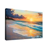 Quadro Decorativo Praia E Pôr Do Sol 150x100cm Borda Infinita