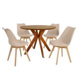 Conjunto Mesa De Jantar Redonda Marci Premium 100cm Natural Com 4 Cadeiras Leda - Nude