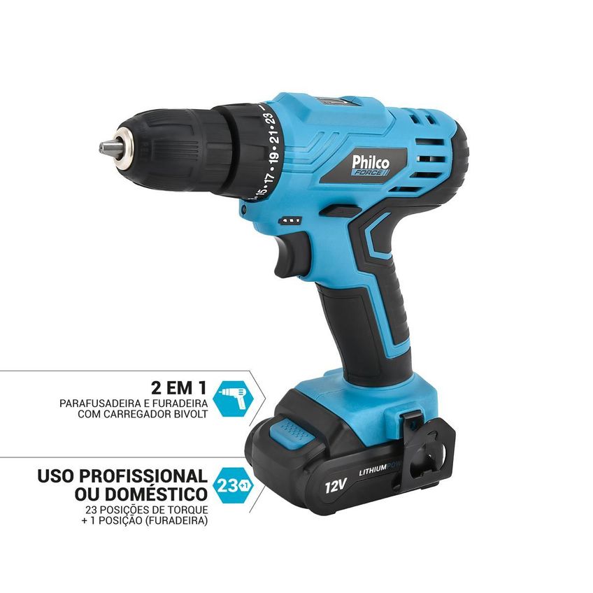 Parafusadeira Philco Force Bivolt 2 Em 1 800rpm Ppf12 Bivolt - imagem 4