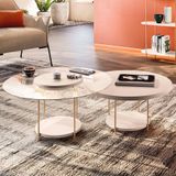 Mesa De Centro Para Sala Pés Metálicos Kit 2 Sky Off White - Hb Móveis