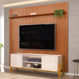 Painel Tv 75 Ripado 250cm E Bancada Chest D04 Off-freijó - Mpozenato