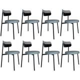 Cadeira De Jantar Estofada Kit 8 Nyka M25 Linho Cinza Cl/preto - Mpozenato