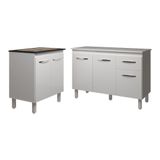 Balcão Para Cooktop 4 Bocas Fran Branco E Armário Aline 118 Cm Cozinha Gabinete Branco Com Tampo Tampão Branco