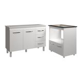 Balcão Armário Gabinete Bruna 118 Cm Com Tampo Tampão E Balcão Evelyn Para Cooktop 5 Bocas Branco