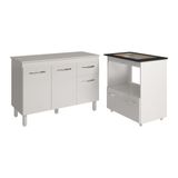 Balcão Armário Gabinete Aline 118 Cm Com Tampo Tampão E Balcão Evelyn Para Cooktop 5 Bocas Branco