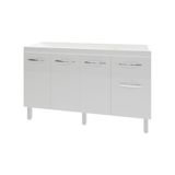 Balcão Cozinha Armário Gabiente Pia De 140 Cm Com 4 Portas E 1 Gavetas Camila Branco