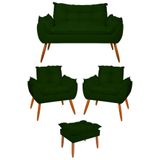 Kit 2 Poltronas + Namoradeira + Puff Opala Decorativa Balaqui Verde