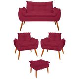 Kit 2 Poltronas + Namoradeira + Puff Opala Decorativa Balaqui Marsala