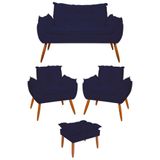 Kit 2 Poltronas + Namoradeira + Puff Opala Decorativa Balaqui Azul Marinho