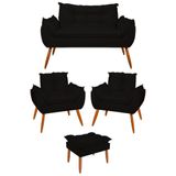 Kit 2 Poltronas + Namoradeira + Puff Opala Decorativa Balaqui Preto