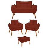 Kit 2 Poltronas + Namoradeira + Puff Opala Decorativa Balaqui Terracota