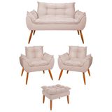 Kit 2 Poltronas + Namoradeira + Puff Opala Decorativa Balaqui Bege
