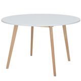 Mesa Leda Wood Redonda 110cm Madeira Mdf Tx Base Metal Branco