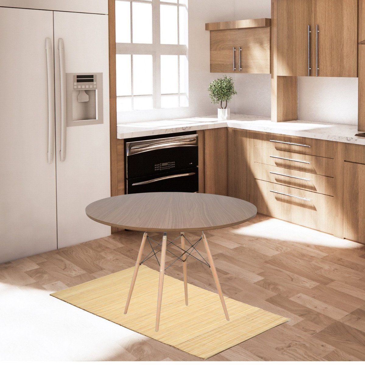 Mesa Jantar Eames Eiffel 90cm Redonda Madeira Mdf Tx Freijó