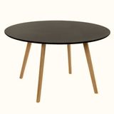 Mesa Jantar Leda Wood 100cm Madeira Mdf Tx Redonda Base Metal Preto