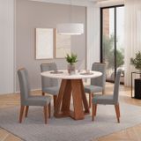 Conjunto Sala De Jantar Mesa Redonda Tampo De Vidro Com 4 Cadeiras Kiara Freijo/ Off White/ Lunar