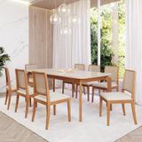 Sala De Jantar Ficus 210cm Com 8 Cadeiras Buriti Madeira/ Offwhite