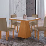 Conjunto Sala De Jantar Mesa Tampo De Vidro 4 Cadeiras Flora Yescasa Castanho Cinamomo/capuccino/off White