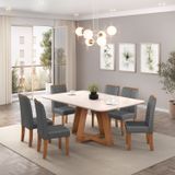 Conjunto Sala De Jantar Mesa Tampo De Vidro Mdf Kiara Com 6 Cadeiras Ayla Freijo/ Off White/ Lunar