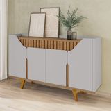 Aparador Buffet 4 Portas Mdf Ripado Real Pés De Madeira Maciça Tâmisa Off-white/cinamomo